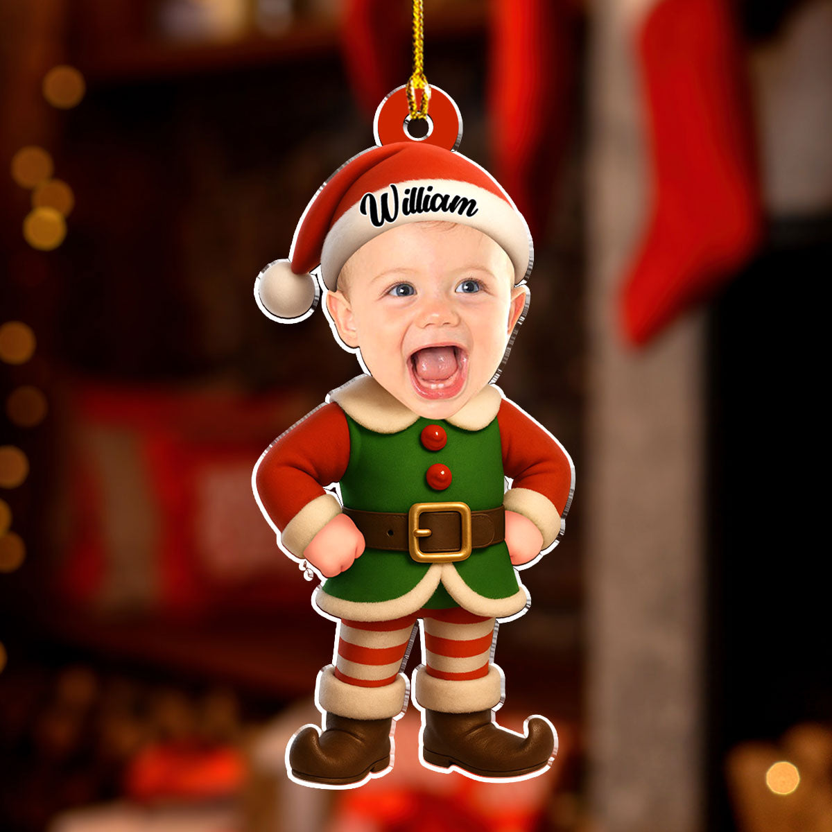 Acrylic Ornament - Personalized Little Elf with Surprised Face, Christmas Tree Decor, unique gift for Mom, Dad & Grandparents
