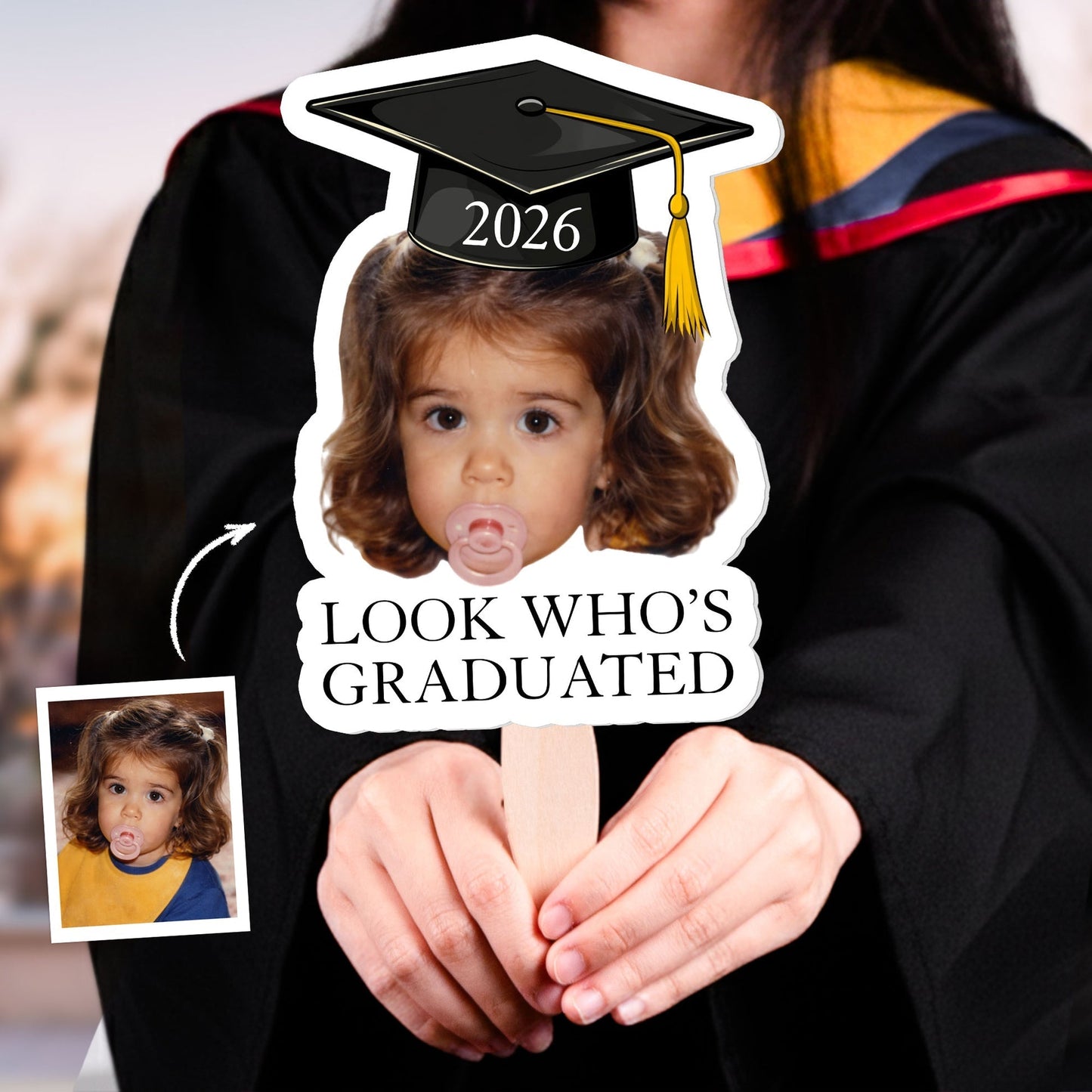 Personalized Graduation Fan with Childhood Photo, Look Who's Graduated, Unique Creative Gift for Grad Celebration