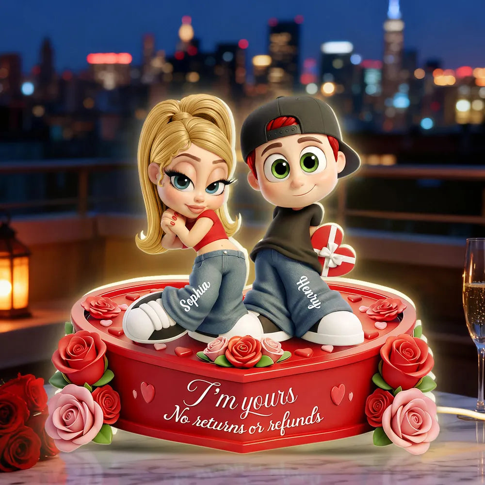 Romantic Acrylic Light Box for Couples, Personalized Y2K-Style Cute Cartoon Keepsake with Heart Roses, Unique Gift for Her or Him