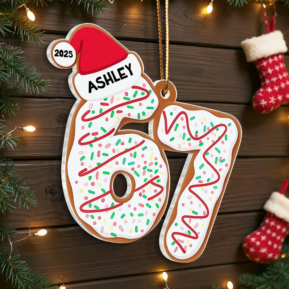 Personalized Acrylic Ornament 67 Gingerbread Design, Teen Slang Christmas Tree Decor, Cute Unique Gift for Grandkids