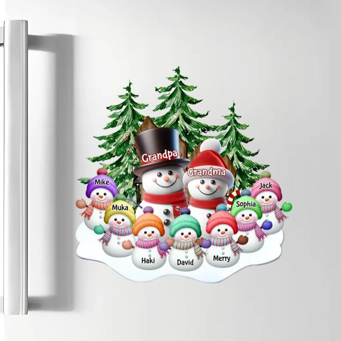 Personalized Snowman Family Ornament, Sticker, and Sign - Perfect Gift for Grandparents, Custom Names Holiday Decoration