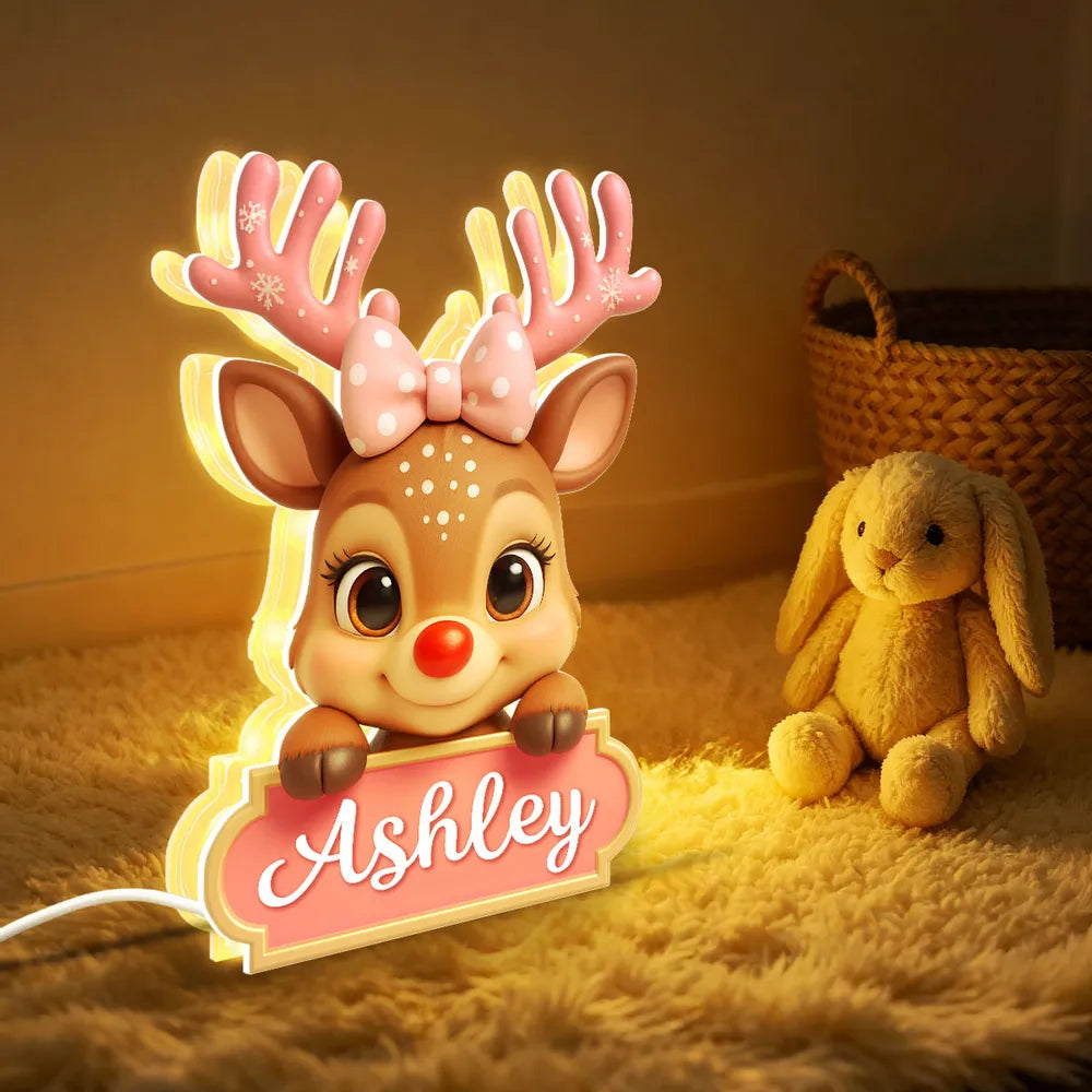 Acrylic Light Box Reindeer Nursery Lamp, Custom Cute Design, Warm Glow, Unique Christmas Gift for Children & Grandchildren