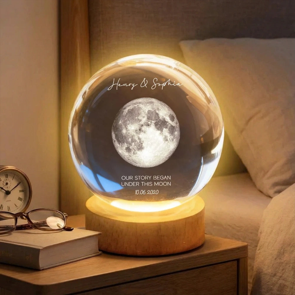 Personalized Globe Lamp Moon Night Light for Couple, Cozy Bedside Decor and Unique Romantic Gift