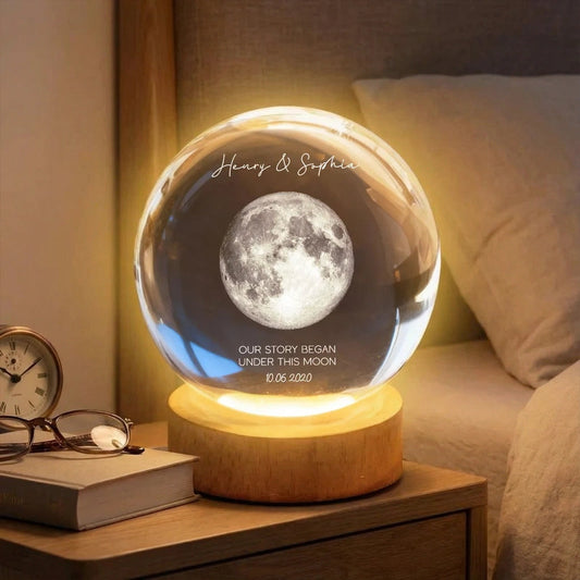 Personalized Globe Lamp Moon Night Light for Couple, Cozy Bedside Decor and Unique Romantic Gift