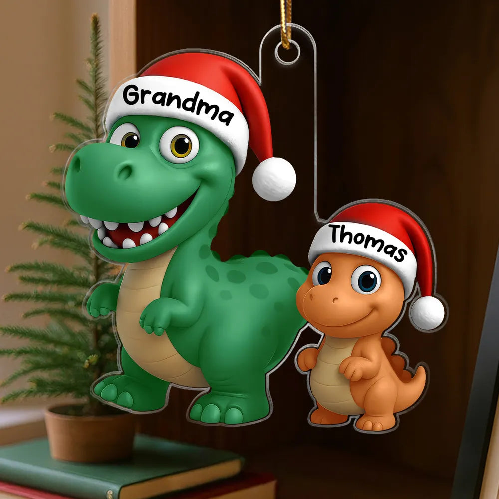 Dinosaur Family Acrylic Ornament | Cute Grandma & Kid Design, Perfect Gift for Christmas & Family Bonding
