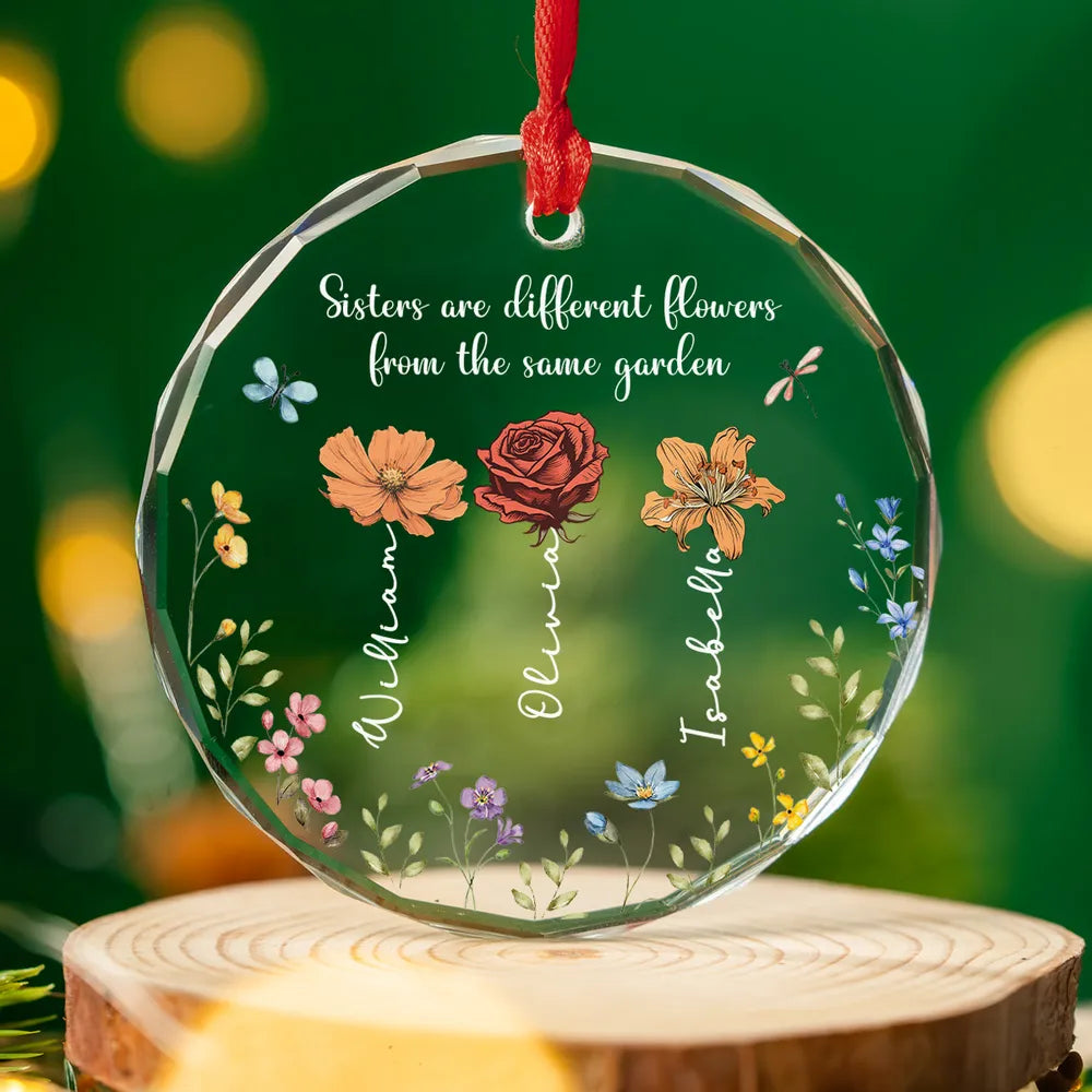Personalized Crystal Ornament with Garden Theme, Gift for Sisters and Friends