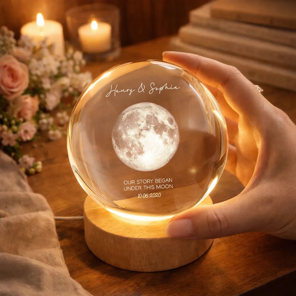 Personalized Globe Lamp Moon Night Light for Couple, Cozy Bedside Decor and Unique Romantic Gift