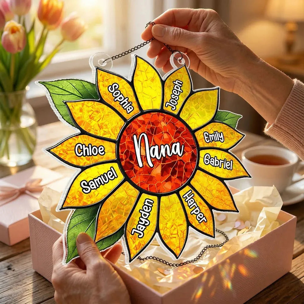 Personalized Sunflower Acrylic Suncatcher Ornament for Grandma Window Decor, Bright Sunlit Gift Full of Love