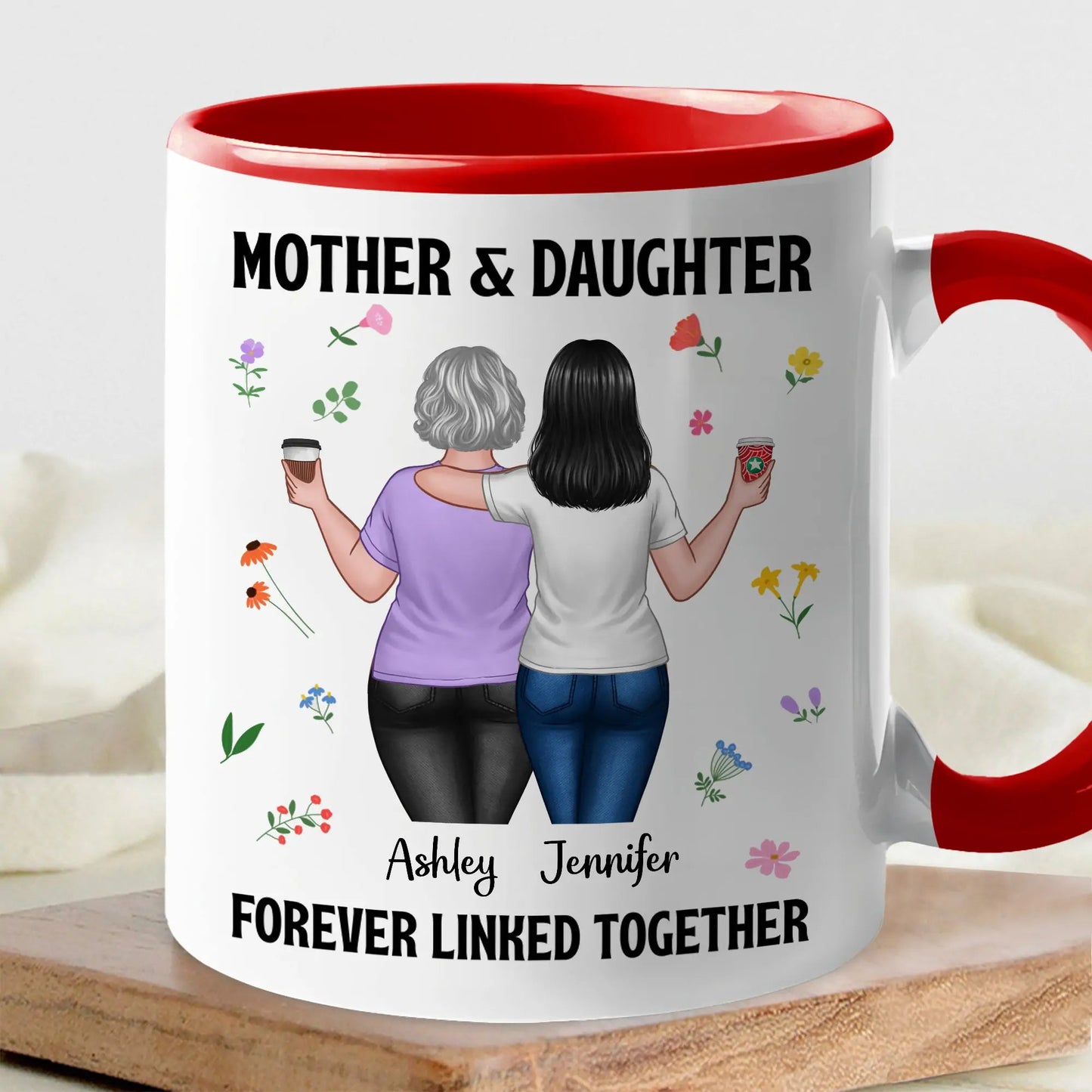 Custom Mother's Day Coffee Mug - Forever Linked Mother and Daughter Design for Cherished Moments