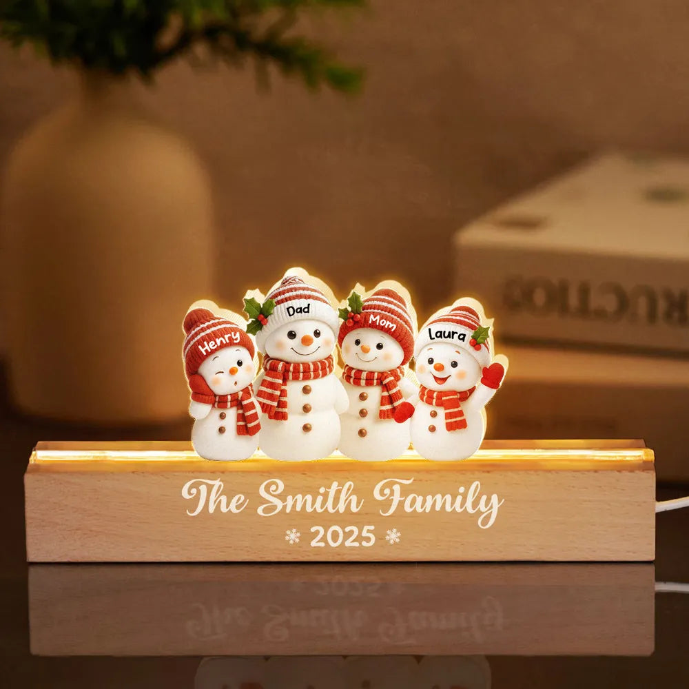 Snowman Grandkids Acrylic Block LED Plaque - Cozy Christmas Glow, a unique gift for Grandparents