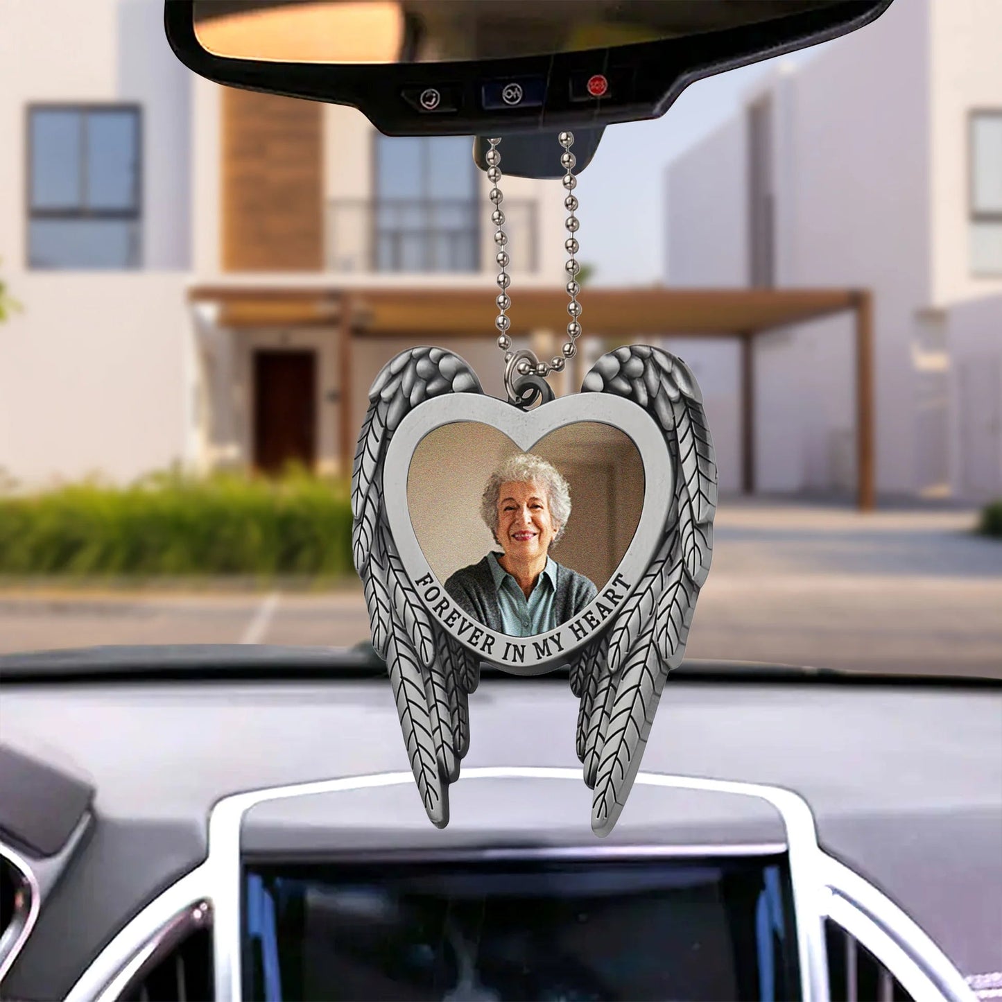 Angel Wings Heart Ornament for Car Mirror, Personalized Photo Memorial Keepsake, a unique gift for family