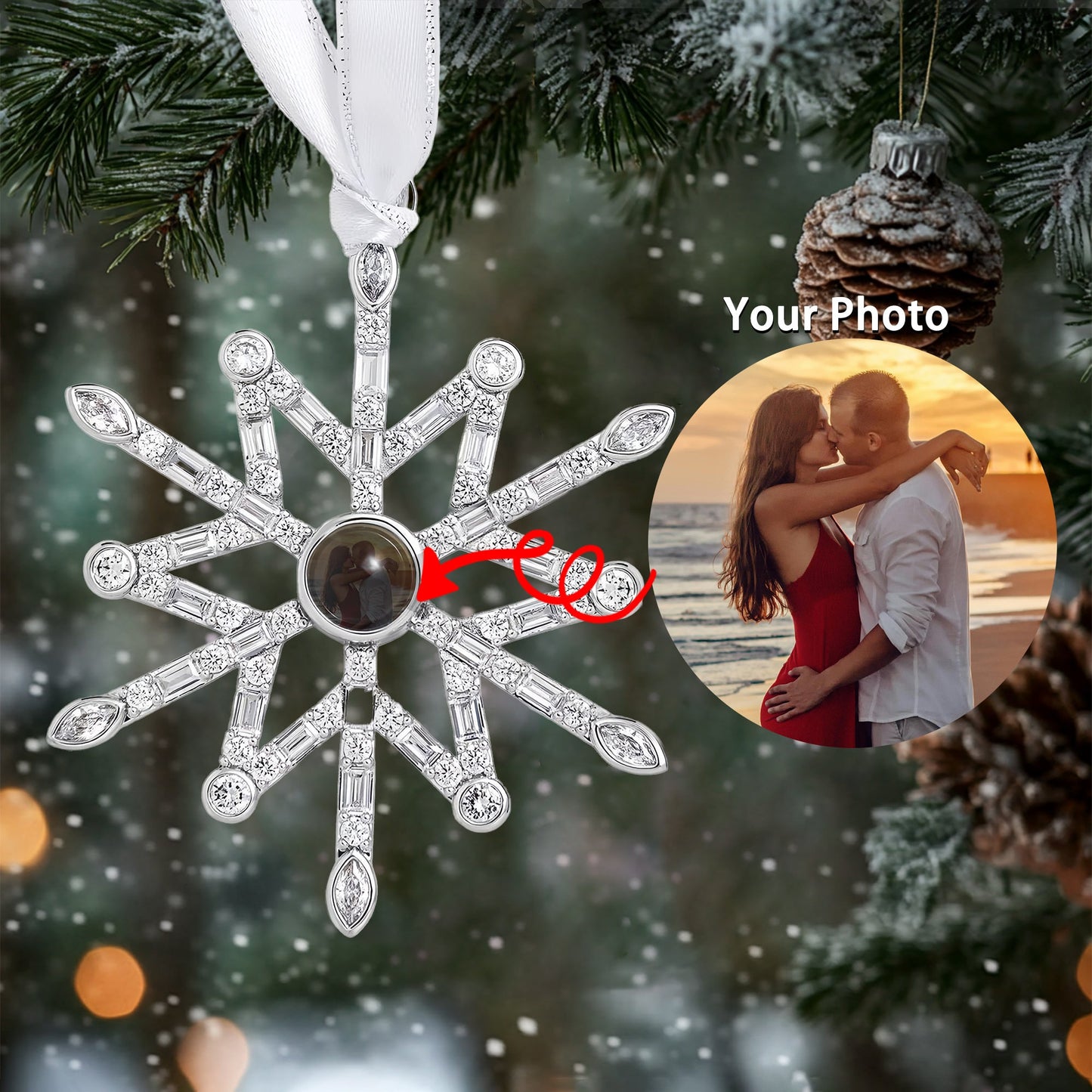 Capture Your Love in Sparkling Elegance - Personalized Photo Ornament