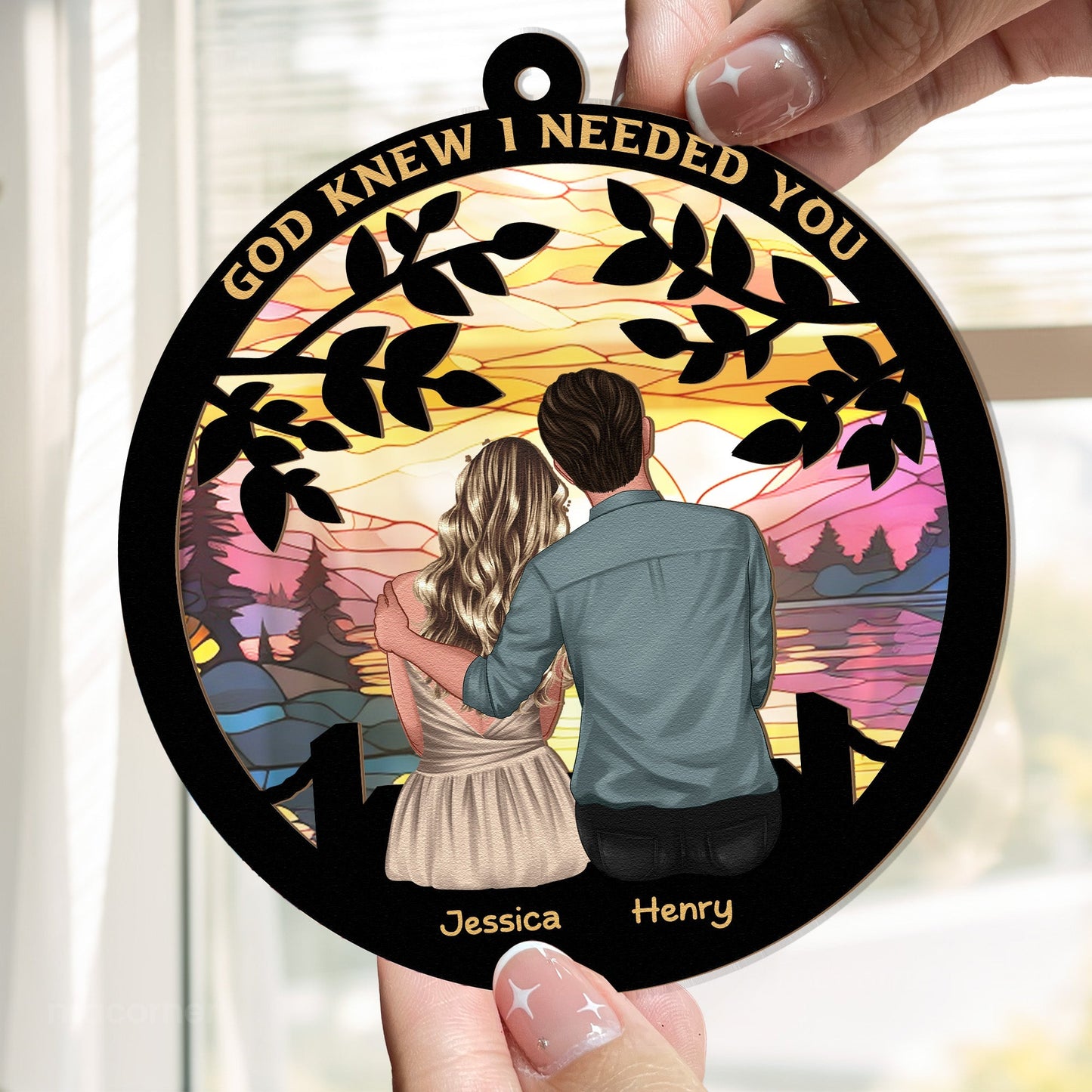 God Knew I Needed You Sunset Lake Wood and Acrylic Layered Ornament – Romantic Gift for Couples