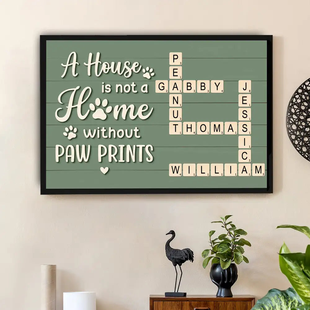Personalized Pet‑Name Crossword Poster, “A House Is Not a Home Without Paw Prints” Dog Wall Art