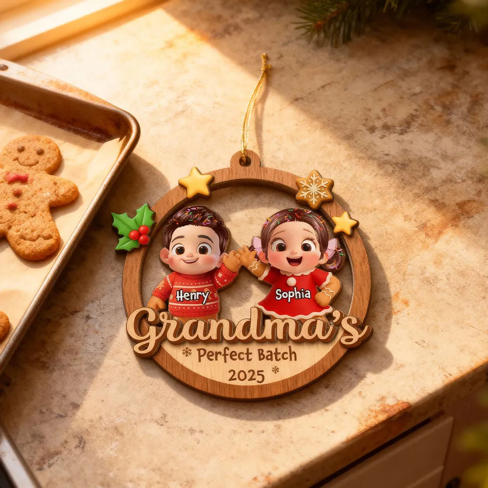Personalized Wooden Ornament for Grandma - 2-Layer Cookie Design, Easy to Hang, Heartwarming Christmas Keepsake Gift