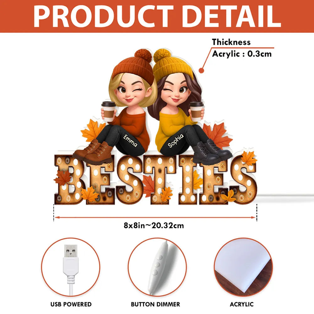 Personalized Sisters Acrylic Light Box with Cute Cartoon Design, Warm Glow Bedroom Lamp, Unique Gift for Best Friend Sisters