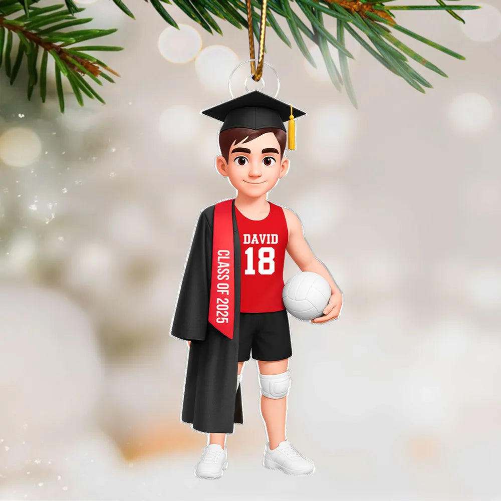 Graduation Volleyball Girl Acrylic Ornament with custom name & year, sporty keepsake gift for students and athletes