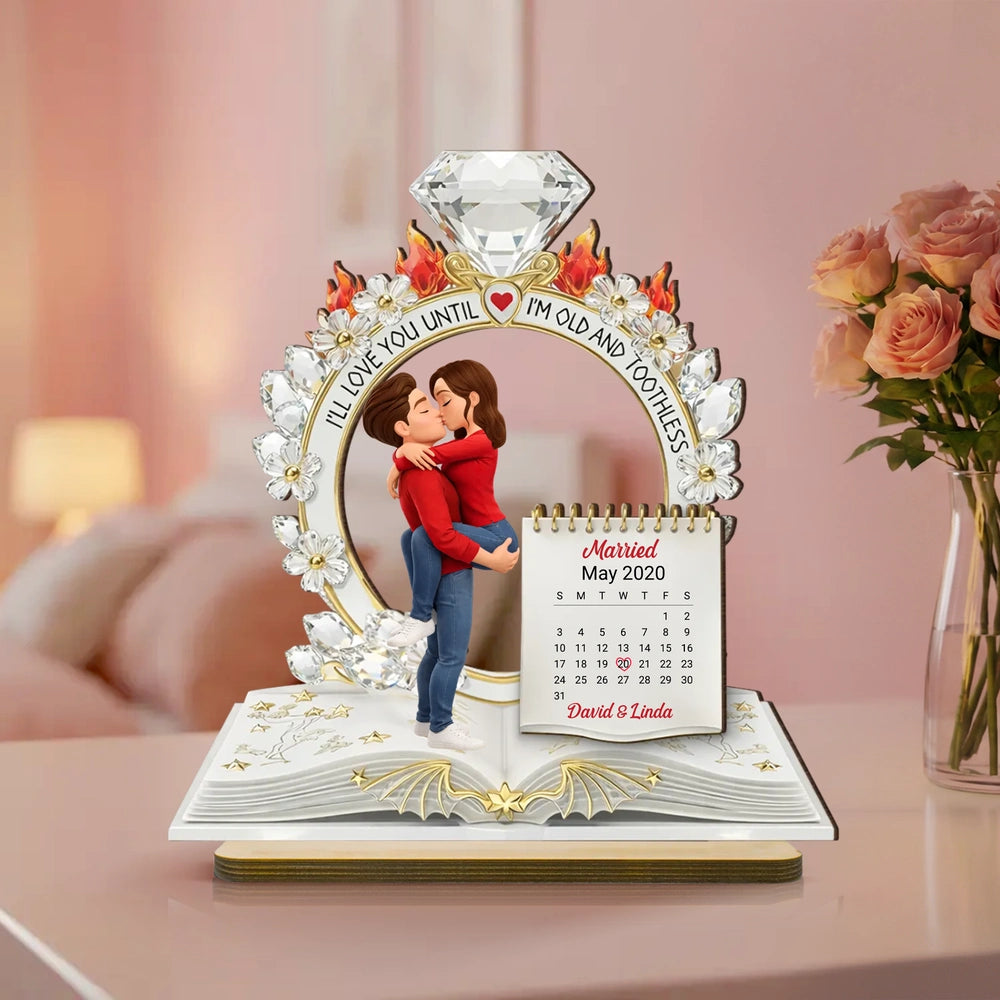 Personalized 2-Layer Wooden Plaque Kissing Couple with Ring Design for Bedroom Decor, Unique Anniversary Gift for Him or Her