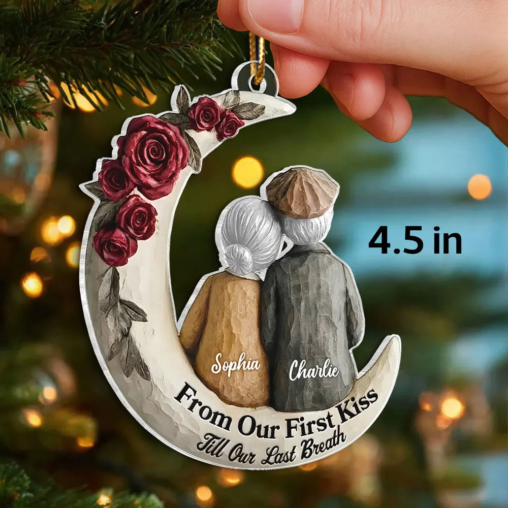 Acrylic Ornament with 'From Our First Kiss Till Our Last Breath' Sweet Couple Moon Christmas Ornament Unique Gift