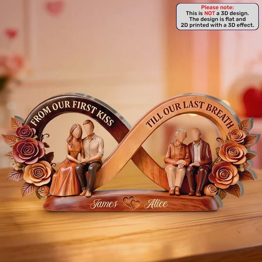 Shaped Acrylic Block Plaque with Infinity Love Memory Scene, Warm Rose Home Accent, Personalized Keepsake Gift for Couple