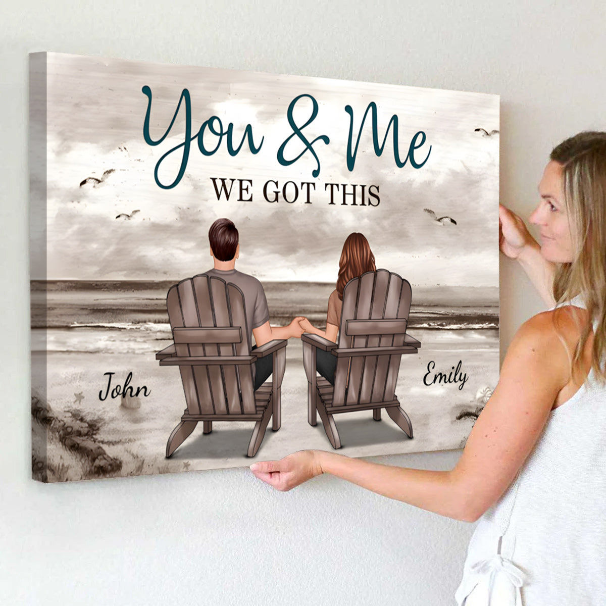Romantic Beach Canvas for Couples, custom art with 'You & Me' vibe, perfect anniversary decor and a creative gift