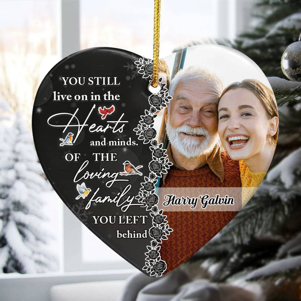 Acrylic Ornament Memorial Heart - Custom Photo, Deep Red Floral, Holiday Tree Keepsake - Unique Gift for Family