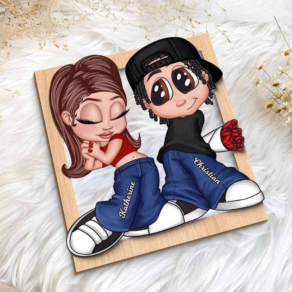 Custom LED Plaque - Adorable Couple with Romantic Heart Scene - Unique Gift for Boyfriend & Girlfriend