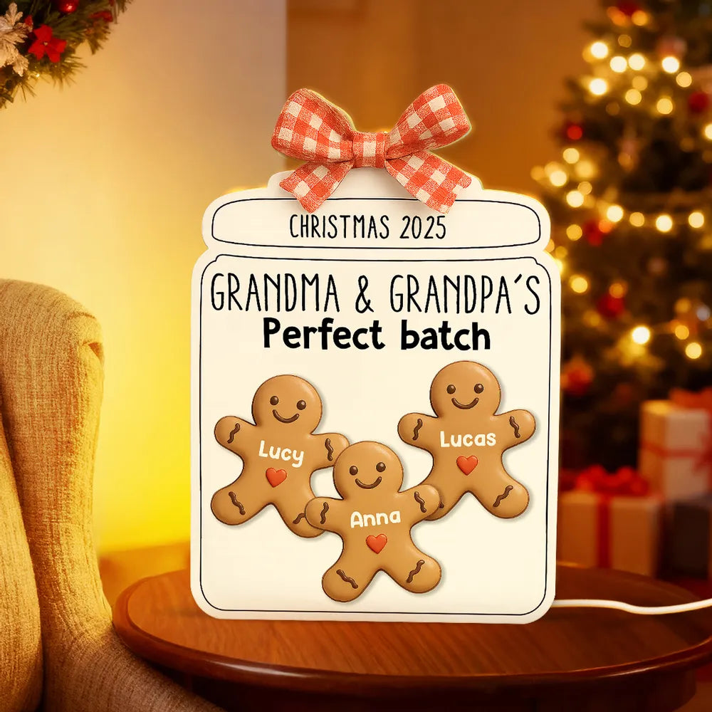 Custom Christmas Acrylic Light Box with Gingerbread Kids Soft Light for Grandparents Cozy Bedroom or Kitchen Décor Unique Gift