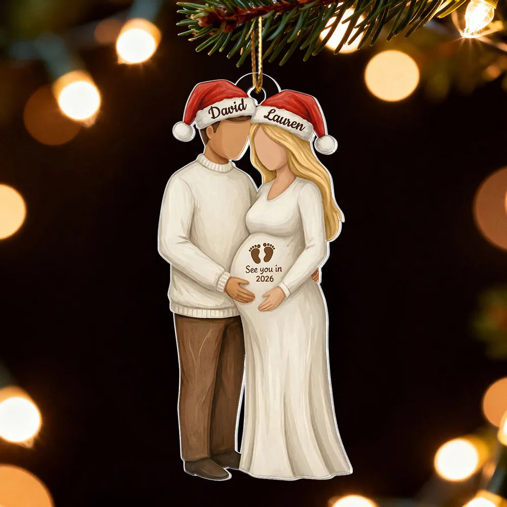 Custom Couple Acrylic Ornament for Parents-to-Be, Romantic Christmas Tree Decor, Personalized Baby Bump Keepsake Gift