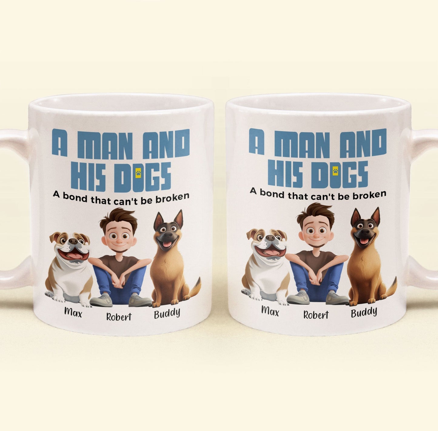 Heartwarming Pet-Themed Mug – Personalized 'A Man and His Dogs' Design, Ideal Gift for Dog Owners
