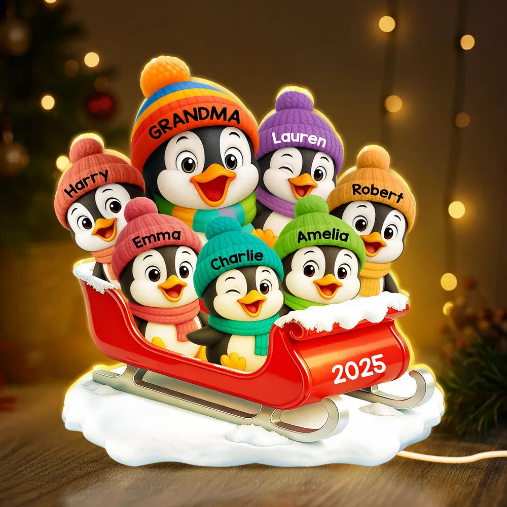 Acrylic Light Box of Christmas Penguin Family – Warm Holiday Scene & Perfect Gift for Grandma or Family