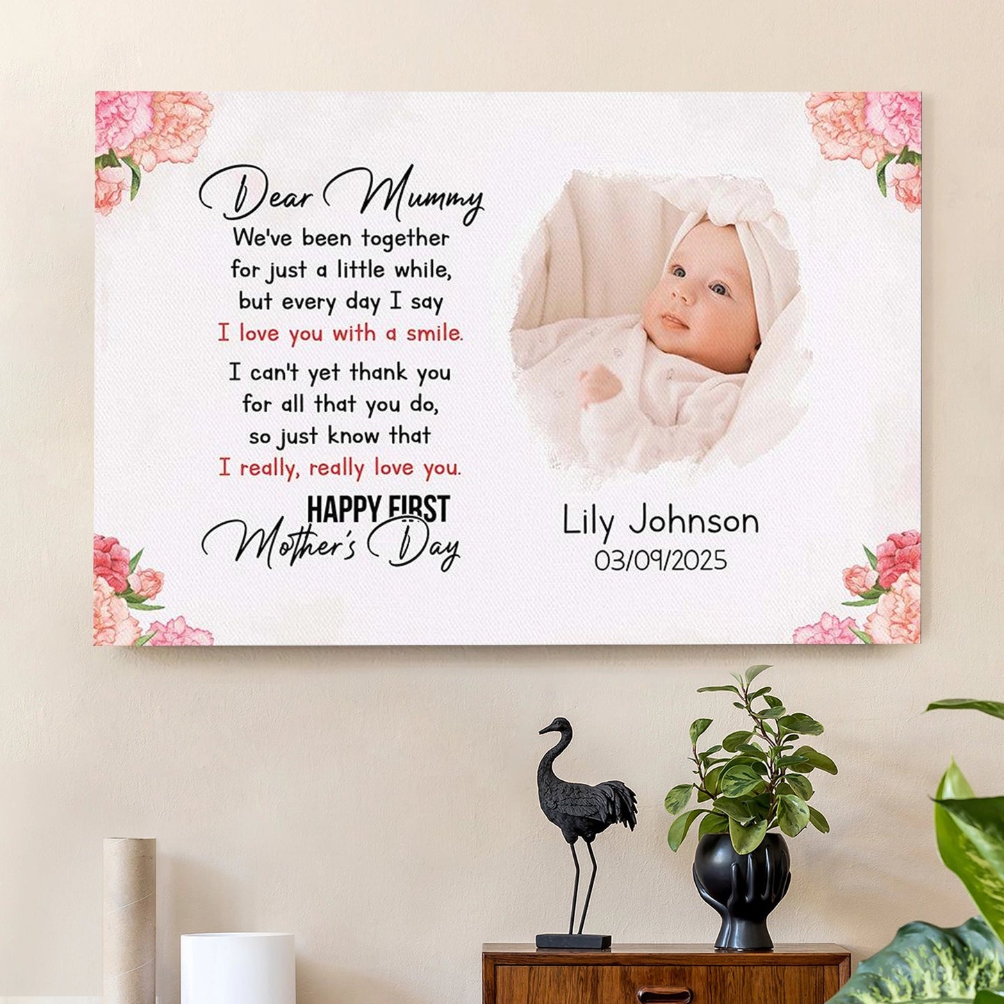 Dear Mummy Happy First Mother's Day Poster, Personalized Baby Photo Wall Art, Sweet Keepsake Gift for New Mom