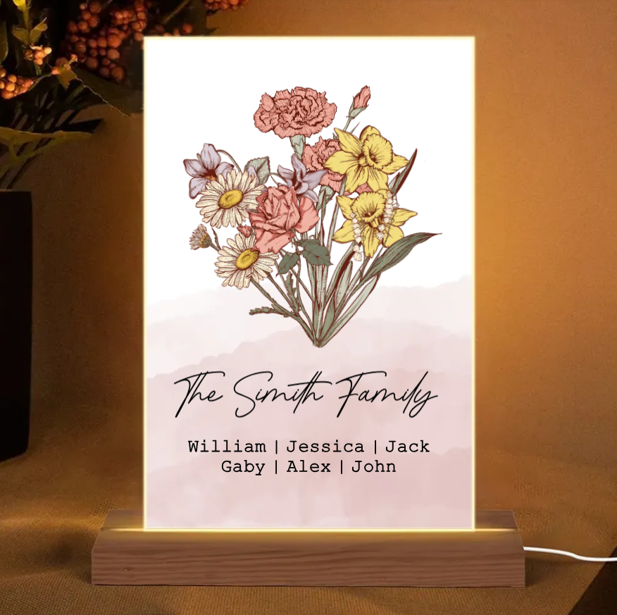 Family Blossoms - Custom Birth Flower & Names Artwork - Personalized Canvas or Poster for Your Home