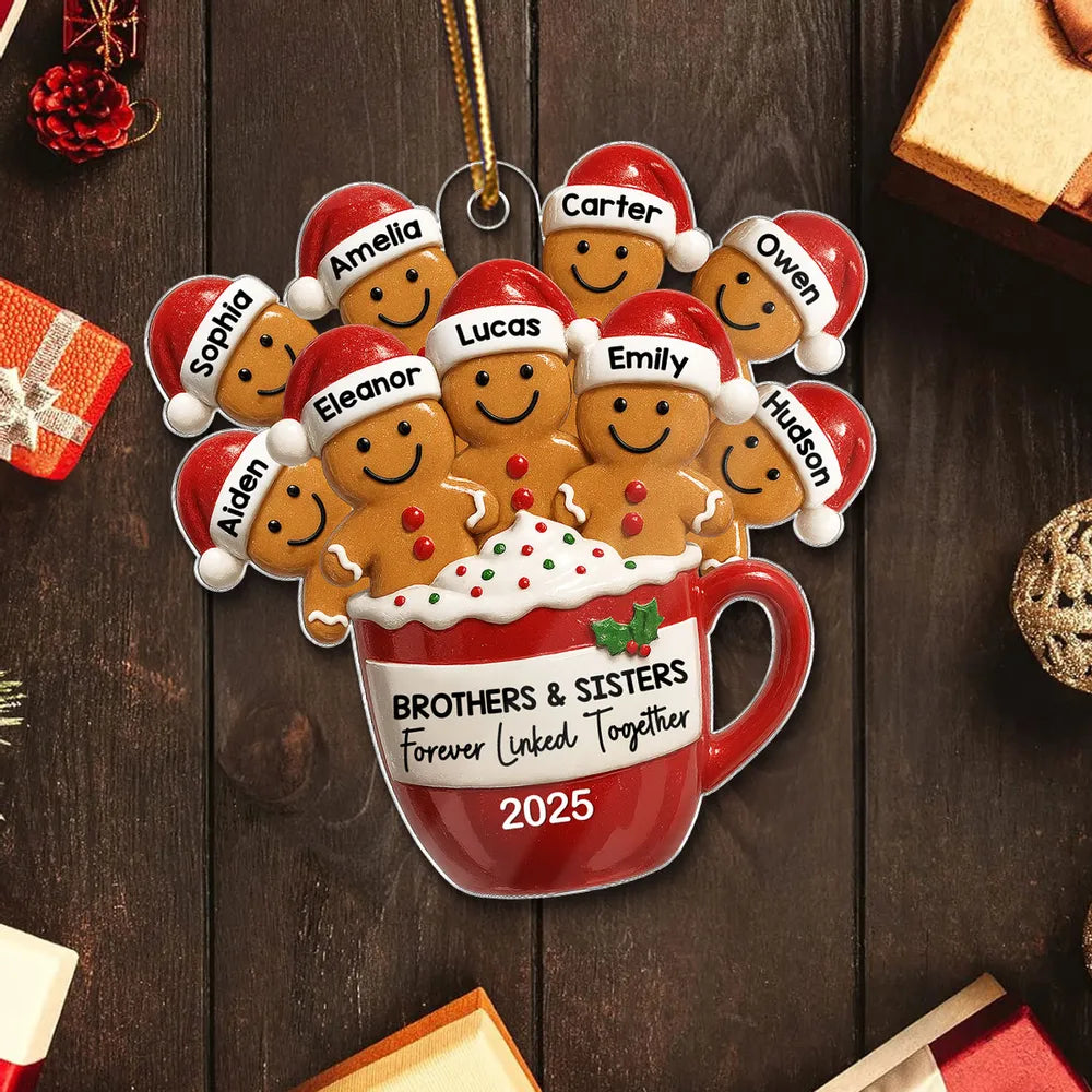Family Acrylic Ornament – Gingerbread Brothers & Sisters Design, High-Clarity Collectible Holiday Gift