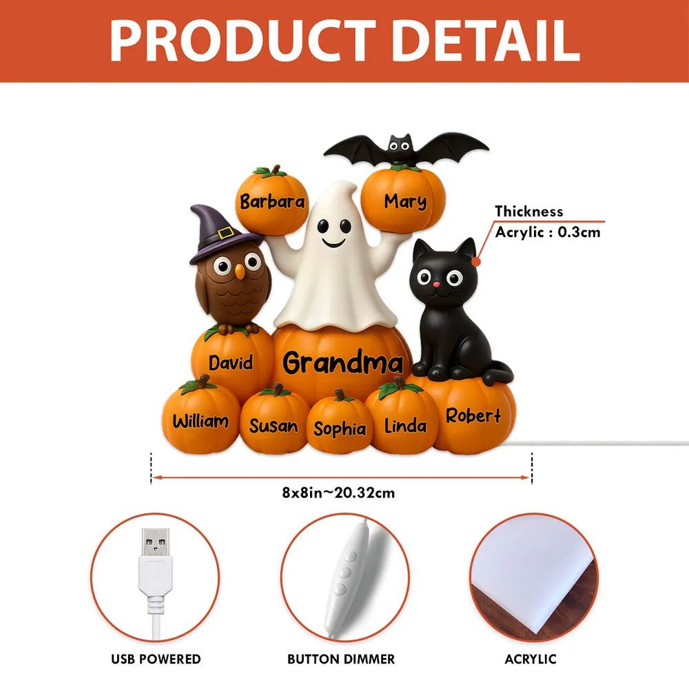 Halloween Pumpkin Acrylic Light Box – Spooky Ghost & Cat Design, High-Clarity Collectible Gift for Families