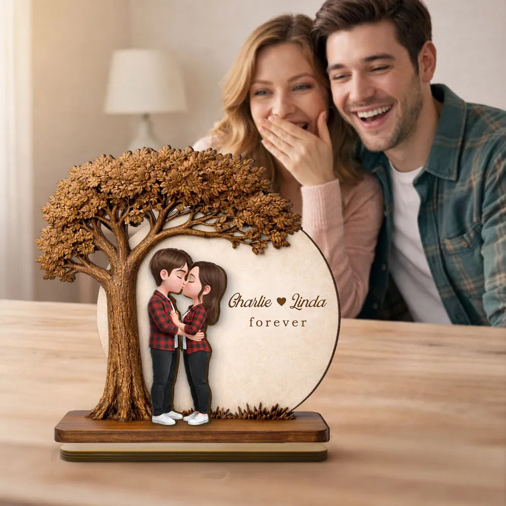 2-Layer Wooden Plaque Personalized Couple Love Tree Design Sweet Romantic Display for Bedroom or Living Room Unique Gift