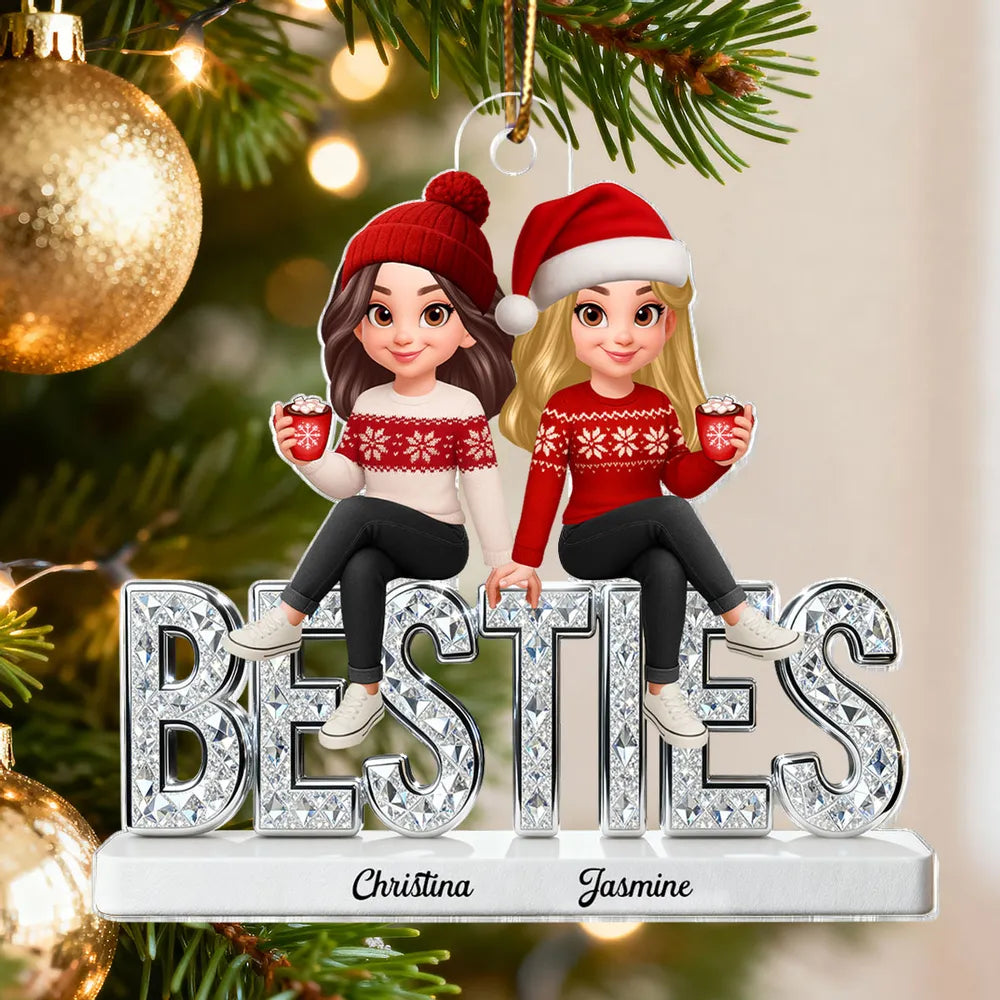 Personalized Acrylic Ornament for Best Friends with Cute Winter Characters, Festive Christmas Decor & Unique Gift