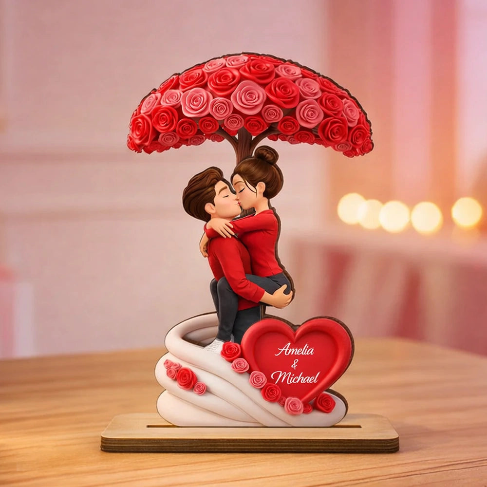 Sheltered By Love Rose Tree 2-Layer Wooden Plaque, Personalized Couple Keepsake For Valentine's Day Or Anniversary Gift