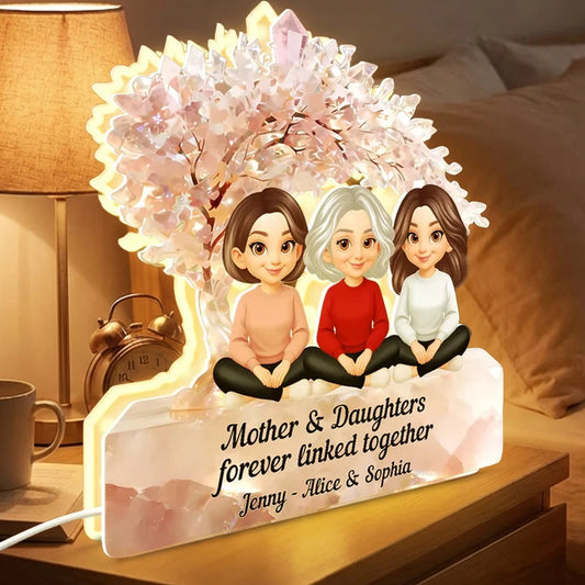 Personalized Acrylic Light Box Mother and Daughters Sitting Together Warm Glow Keepsake, Unique Gift for Mom