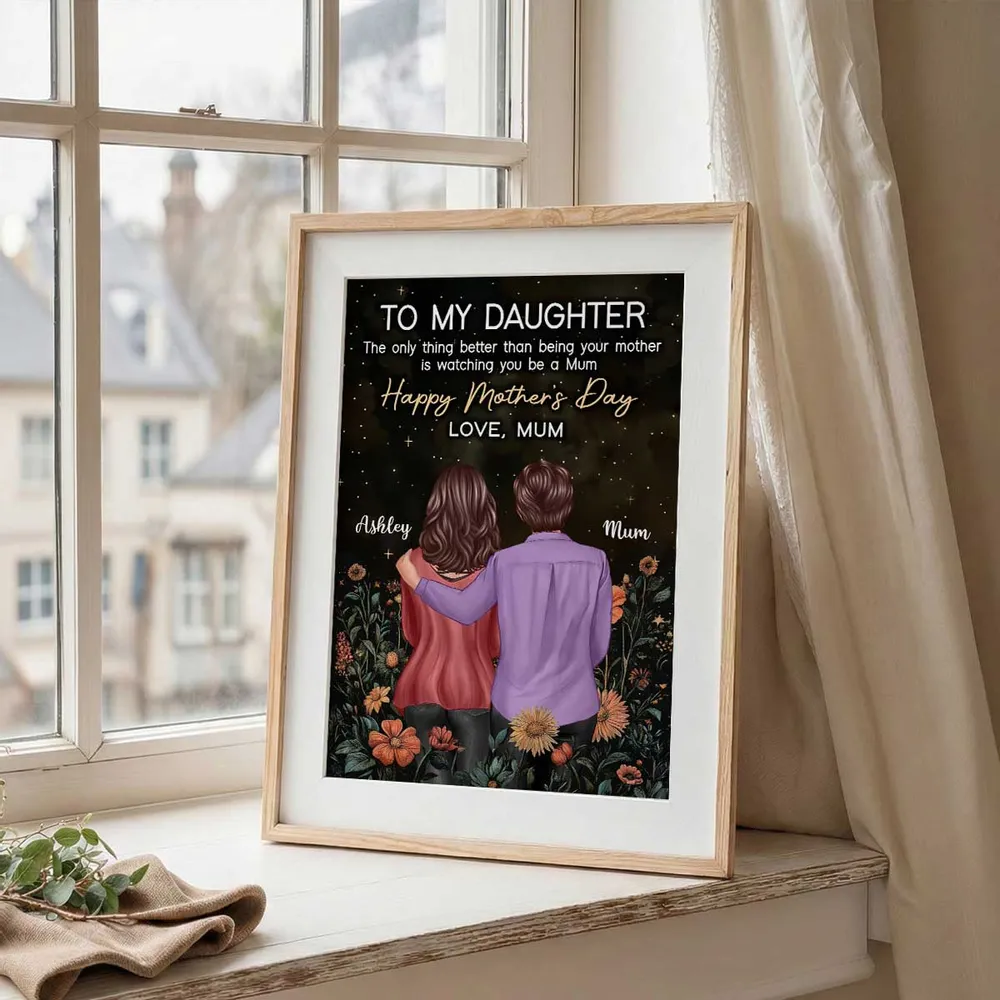 To My Daughter Personalized Poster, Heartwarming Mum Message with Golden Script and Floral Night Sky, Unique Mother's Day Gift