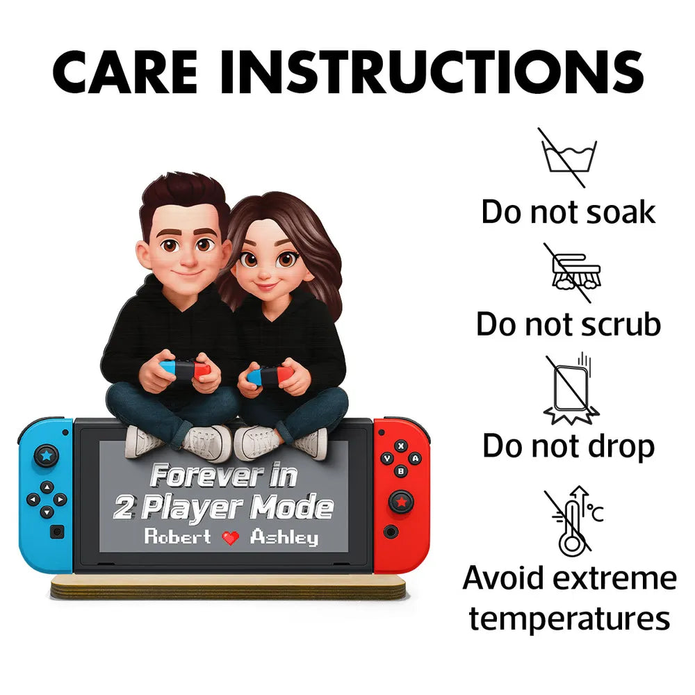 2-Layer Wooden Plaque Personalized Gaming Couple Sitting with Controllers - Forever in 2 Player Mode Romantic Gift for Gamers