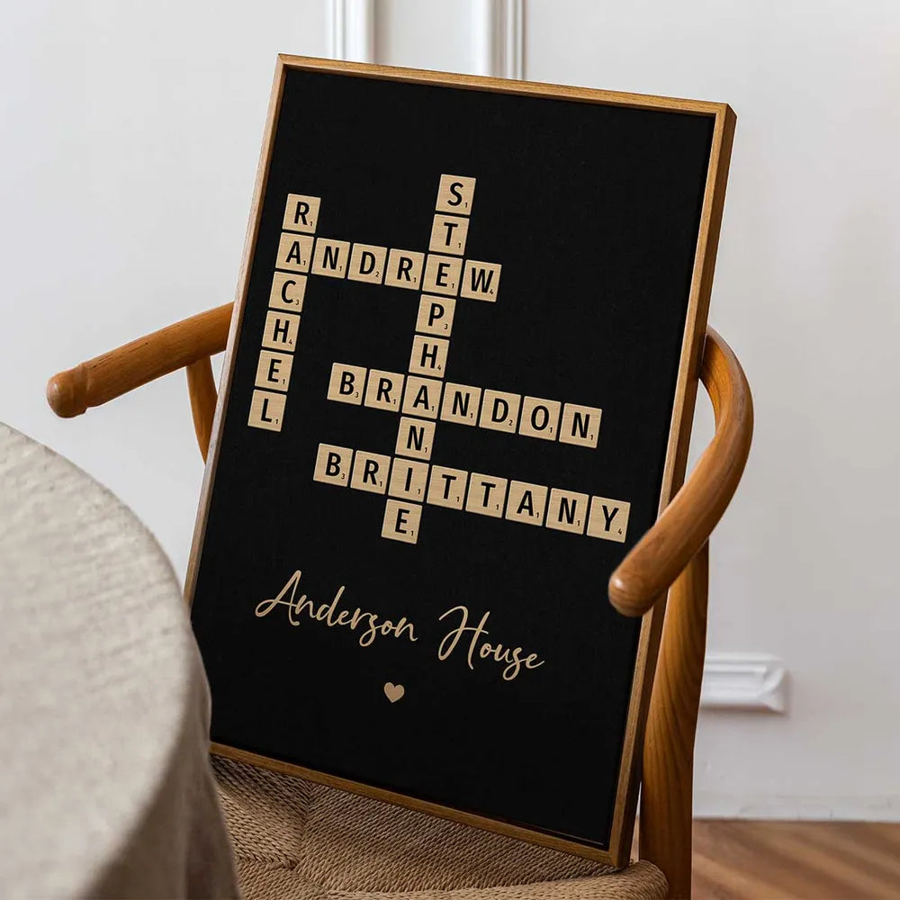 Family Crossword Art Created In A Moment, Treasured Forever Personalized Poster or Plaque or Keychain
