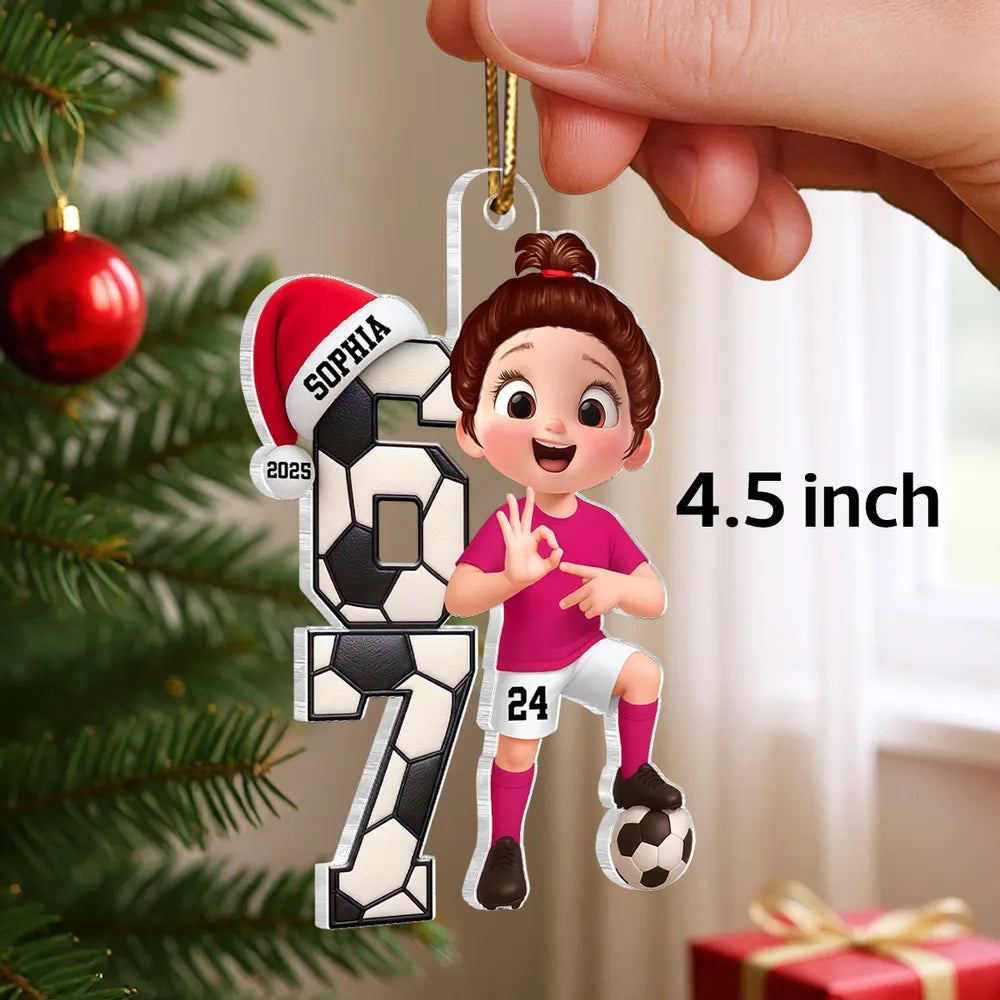 Custom Soccer Boy or Girl Acrylic Ornament – Funny Teen Slang Six Seven, Festive Holiday Decor & Creative Gift for Young Soccer Fans