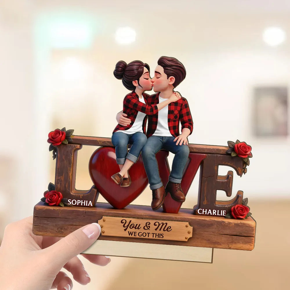 2-Layer Wooden Plaque Personalized for Couples, You & Me We Got This Kissing Scene, Sweet Romantic Keepsake, Creative Gift