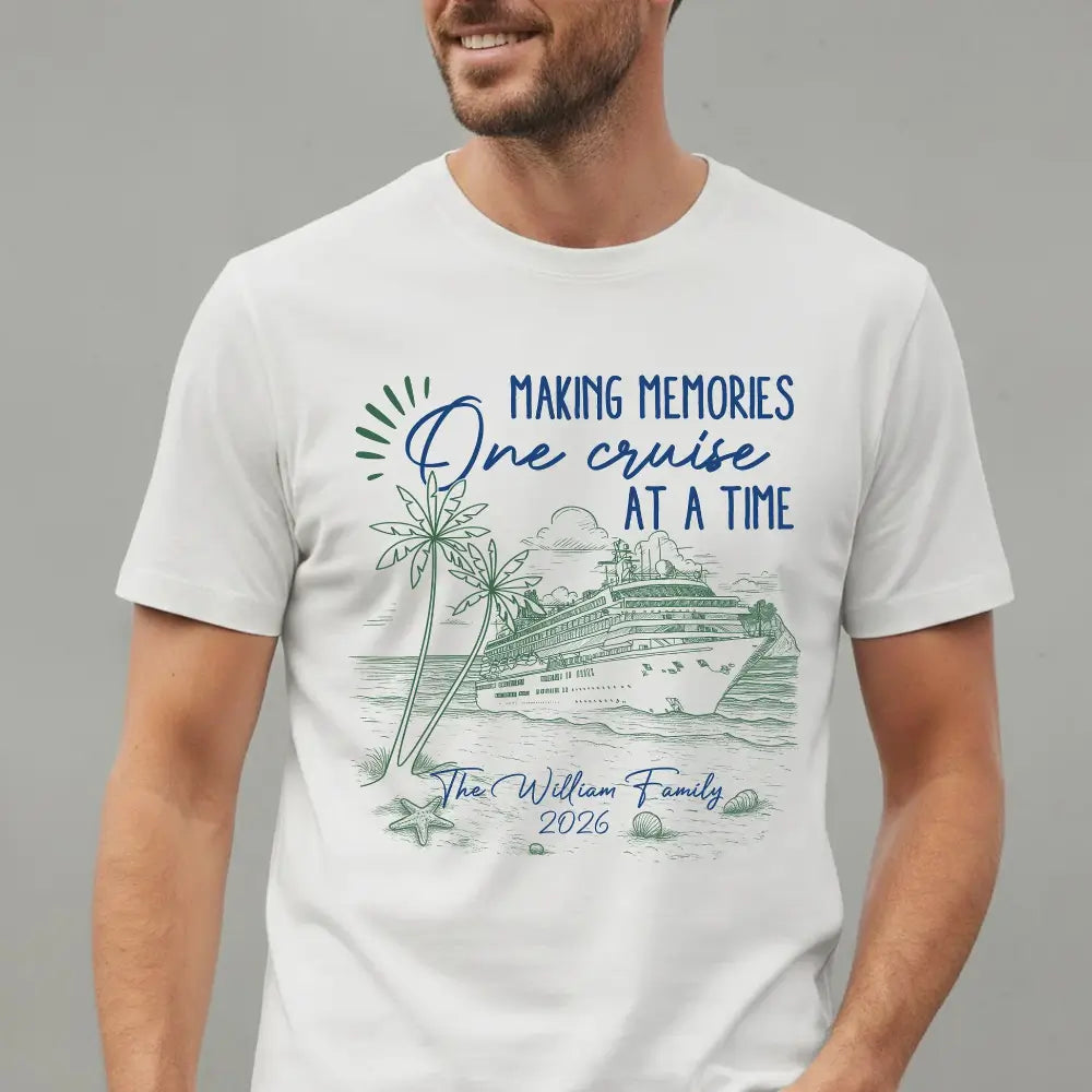 Personalized Cruise Memory Classic Tee with Ocean Liner Sketch for Travel Lovers - Unique Family Vacation Gift
