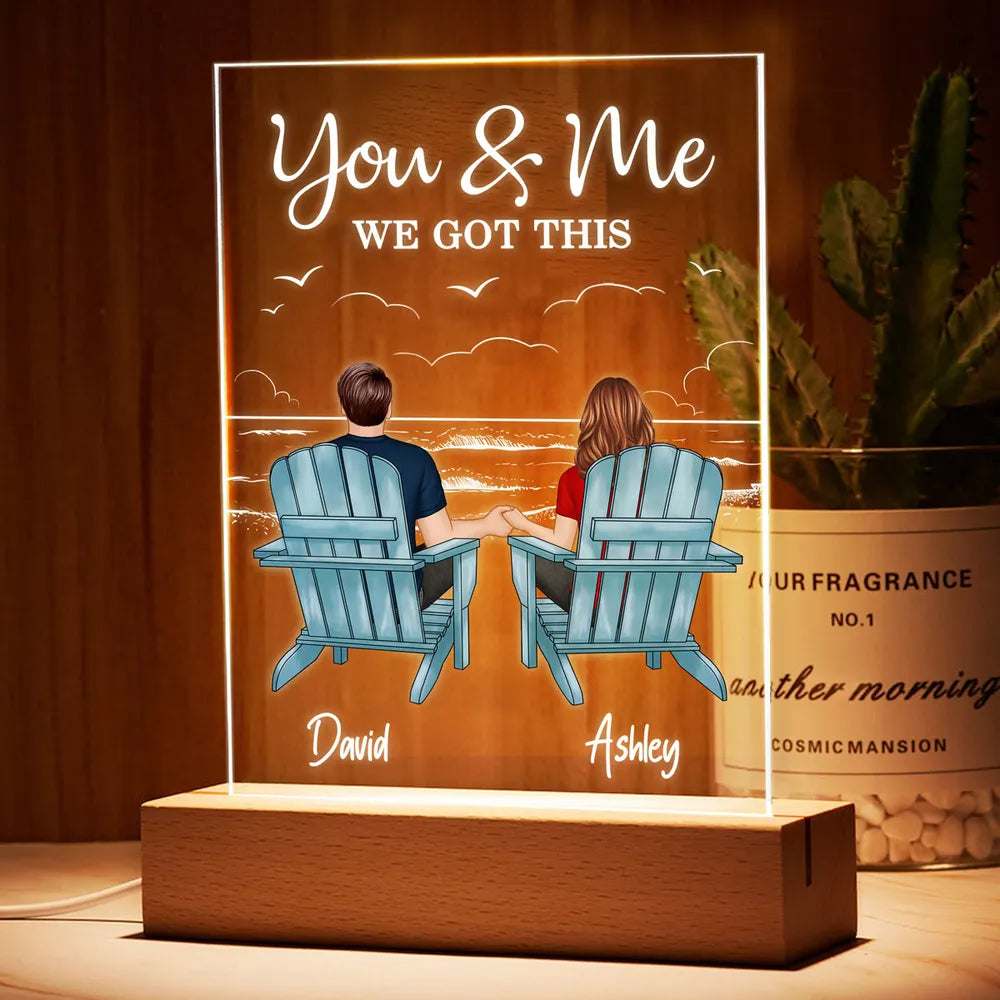 Personalized LED Light Plaque for Couple, Beach Back View Scene, Cozy Ambient Light, Unique Romantic Gift for Him or Her
