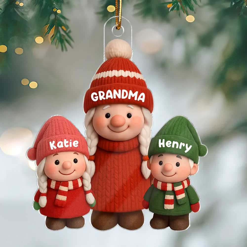 Christmas Grandma & Grandkids Acrylic Ornament – Heartwarming Family Keepsake, Perfect Gift for Grandparents