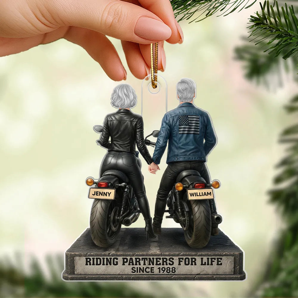 Riding Partners for Life Acrylic Car Hanger, Personalized Couple on Motorcycles Rearview Mirror Decor, Sentimental Gift for Couples