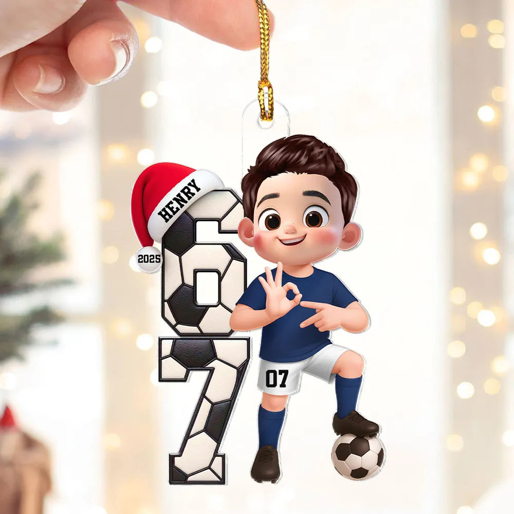 Custom Soccer Boy or Girl Acrylic Ornament – Funny Teen Slang Six Seven, Festive Holiday Decor & Creative Gift for Young Soccer Fans