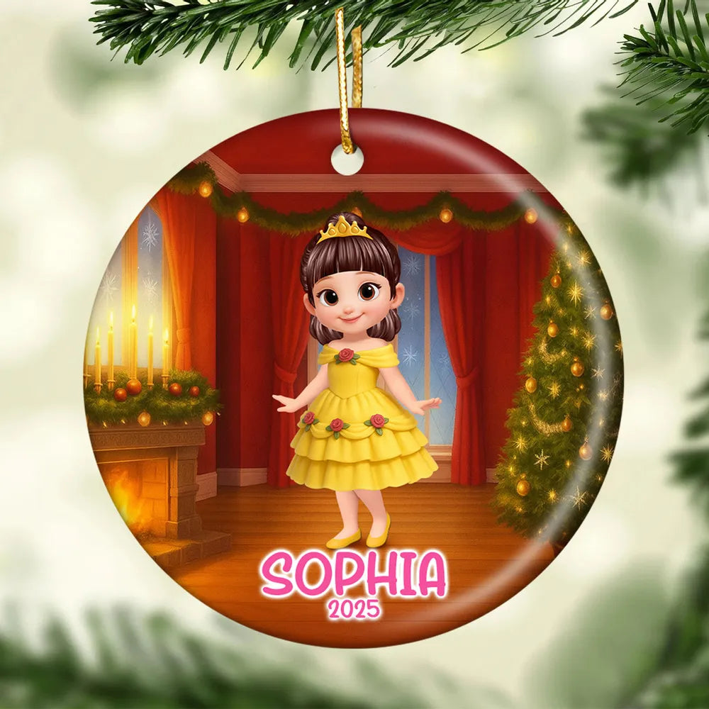 Ceramic Ornament with Princess Fairytale Design, Enchanted Forest Scene with Animals, Heartwarming Keepsake and Perfect Gift for Children